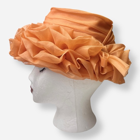Vintage Evelyn Varon Hat Bucket Union Made USA Lampshade‎ Orange Ruffle Bow main image 8